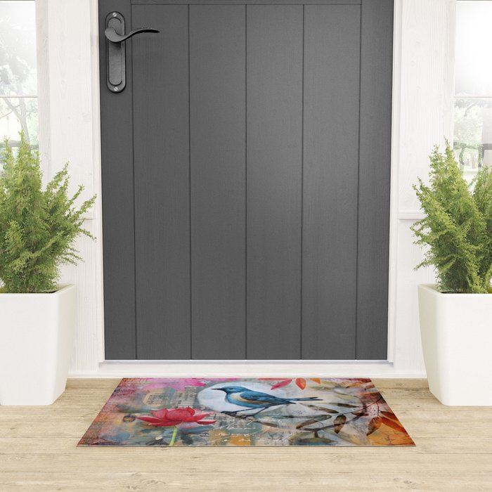 Colorful Bird Garden Indian Summer Flora Welcome Mat Gallery Image 3
