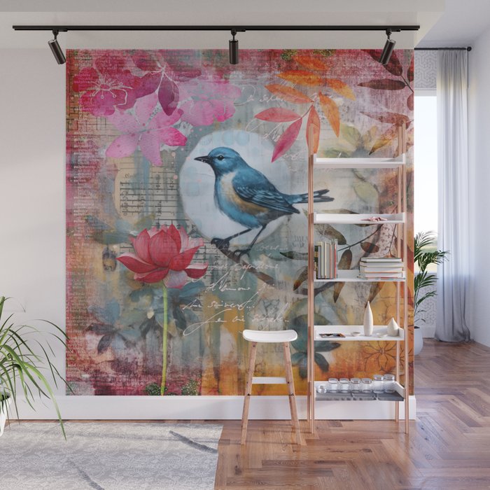 Colorful Bird Garden Indian Summer Flora Wall Mural Gallery Image 1