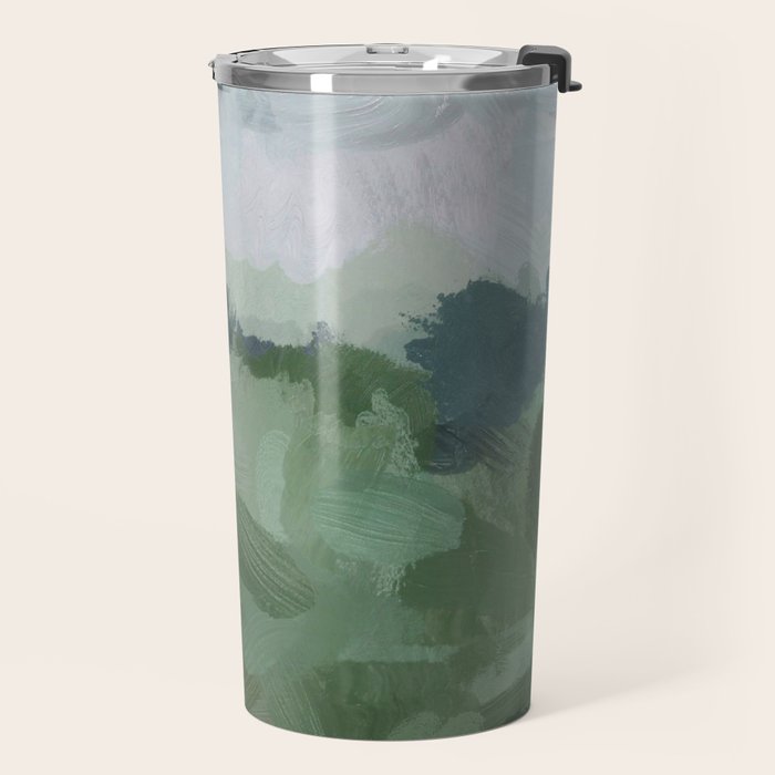 Windy Day on the Farm - Sky Blue and Sage Green Abstract Painting, Modern Rural Country Rustic Travel Mug Gallery Image 2
