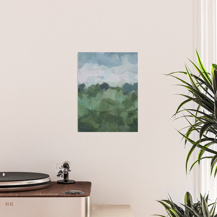 Windy Day on the Farm - Sky Blue and Sage Green Abstract Painting, Modern Rural Country Rustic Poster Gallery Image 2