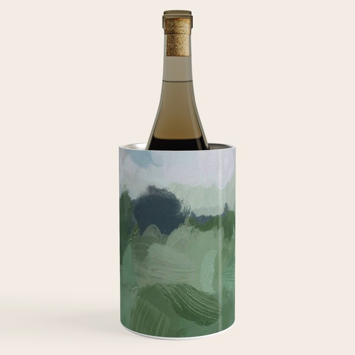 Windy Day on the Farm - Sky Blue and Sage Green Abstract Painting, Modern Rural Country Rustic Wine Chiller Gallery Image 1