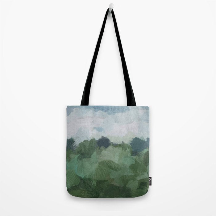 Windy Day on the Farm - Sky Blue and Sage Green Abstract Painting, Modern Rural Country Rustic Tote Bag Gallery Image 2