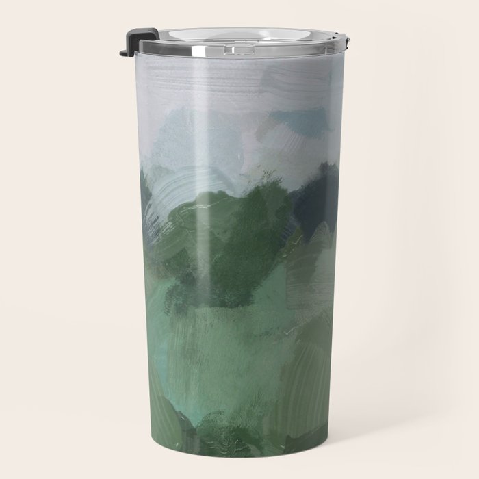 Windy Day on the Farm - Sky Blue and Sage Green Abstract Painting, Modern Rural Country Rustic Travel Mug Gallery Image 3