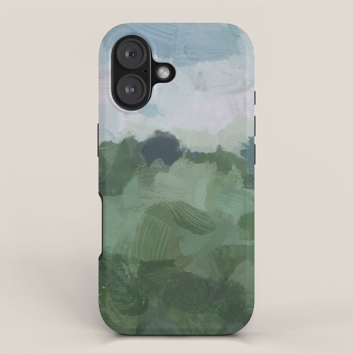 Windy Day on the Farm - Sky Blue and Sage Green Abstract Painting, Modern Rural Country Rustic iPhone Case Gallery Image 1