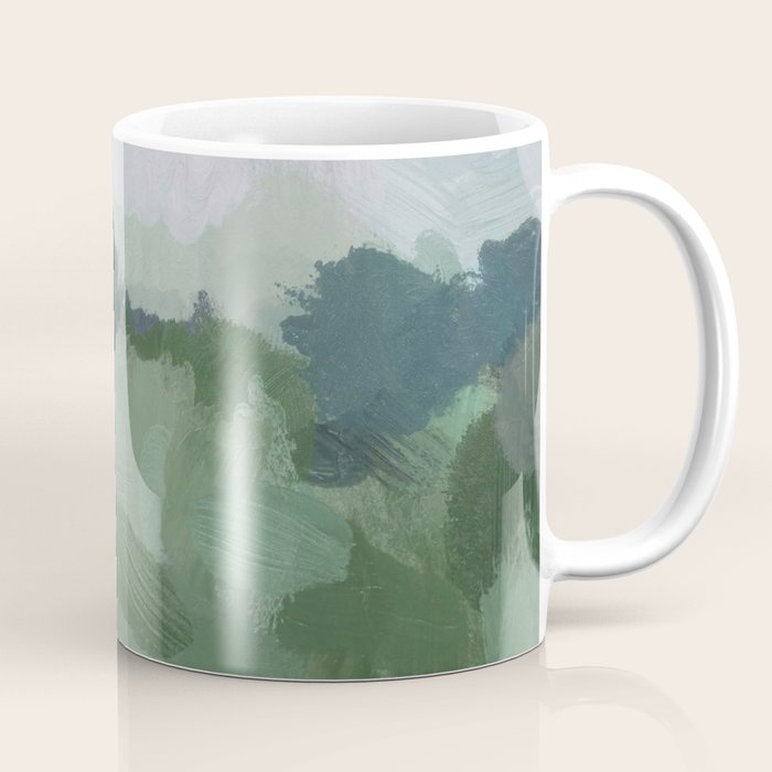 Windy Day on the Farm - Sky Blue and Sage Green Abstract Painting, Modern Rural Country Rustic Coffee Mug Gallery Image 1