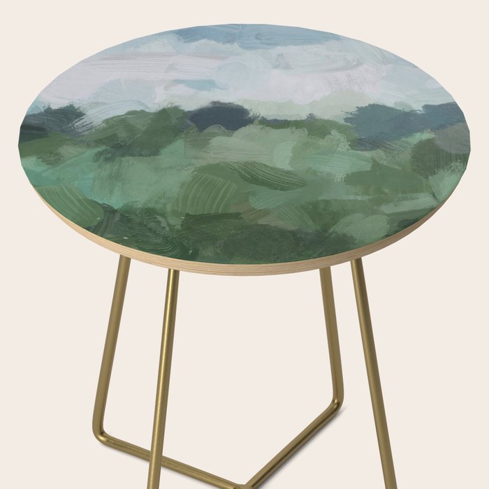 Windy Day on the Farm - Sky Blue and Sage Green Abstract Painting, Modern Rural Country Rustic Side Table Gallery Image 2