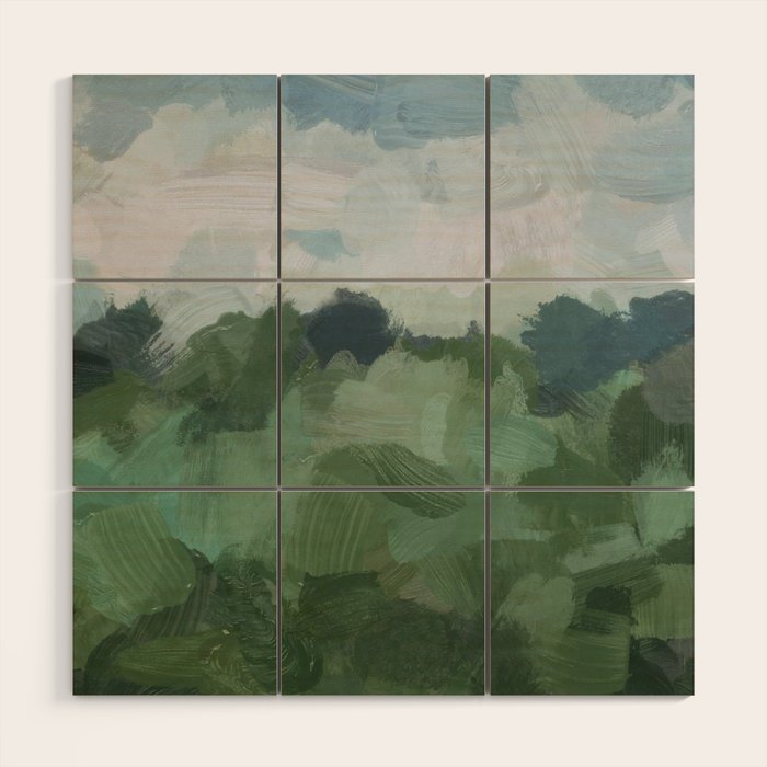 Windy Day on the Farm - Sky Blue and Sage Green Abstract Painting, Modern Rural Country Rustic Wood Wall Art Gallery Image 1