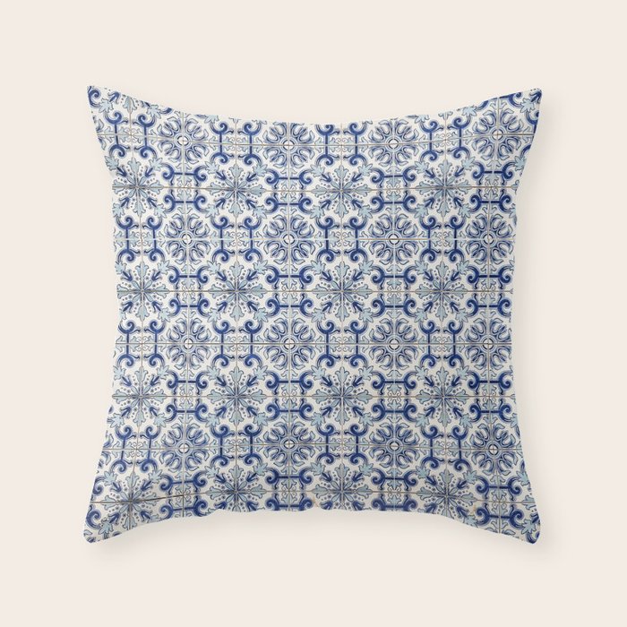 Portuguese tiles pattern blue Throw Pillow Gallery Image 6