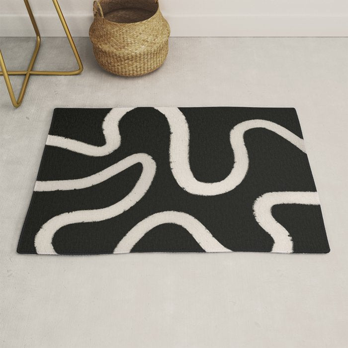 Abstract Brush Strokes: Black & White Rug Gallery Image 1