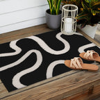 Abstract Brush Strokes: Black & White Outdoor Rug Gallery Image 2