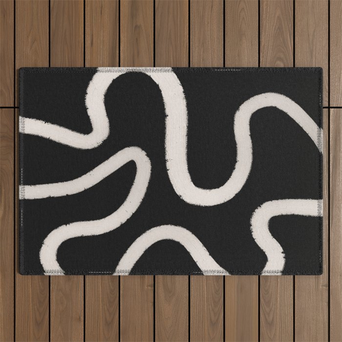 Abstract Brush Strokes: Black & White Outdoor Rug Gallery Image 1