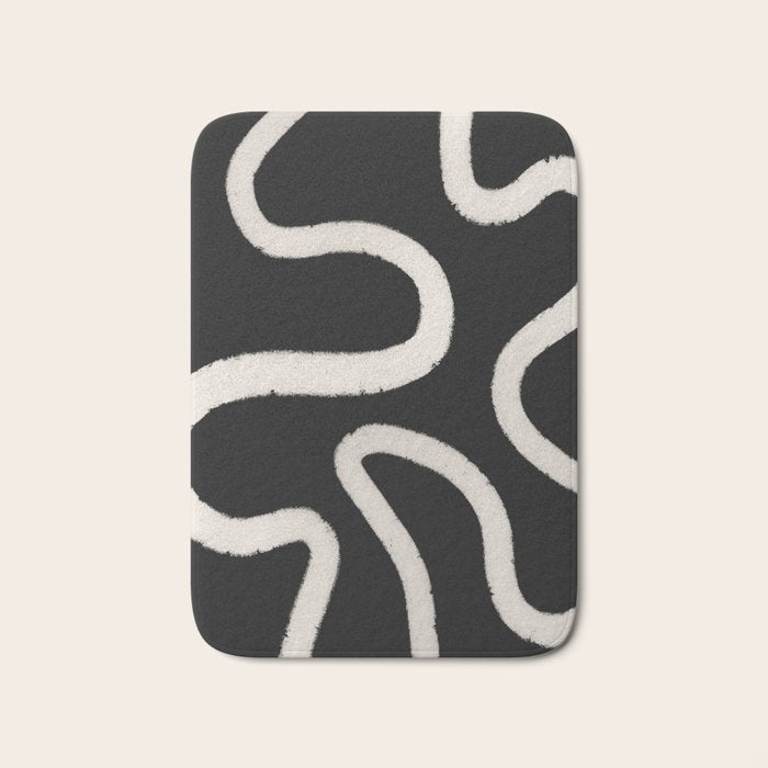 Abstract Brush Strokes: Black & White Bath Mat Gallery Image 1