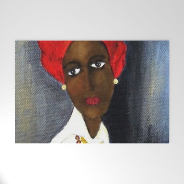 Rare African American Portrait of Aicha Goblet in a Red Hat by Amedeo Modigliani Welcome Mat Gallery Image 1