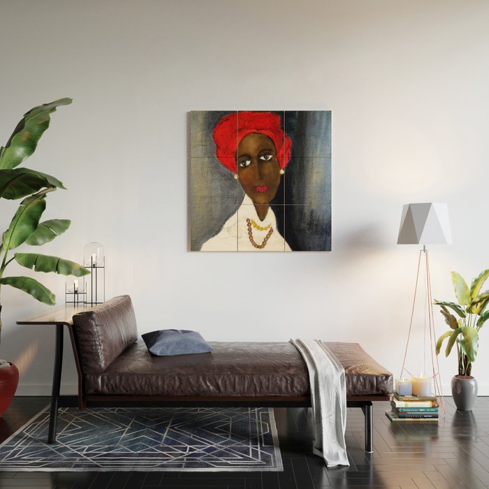 Rare African American Portrait of Aicha Goblet in a Red Hat by Amedeo Modigliani Wood Wall Art Gallery Image 2