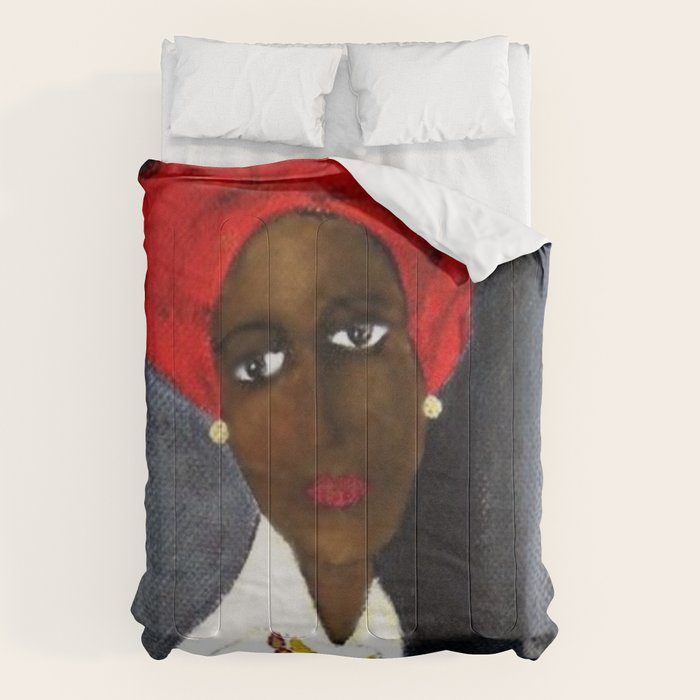 Rare African American Portrait of Aicha Goblet in a Red Hat by Amedeo Modigliani Comforter Gallery Image 1