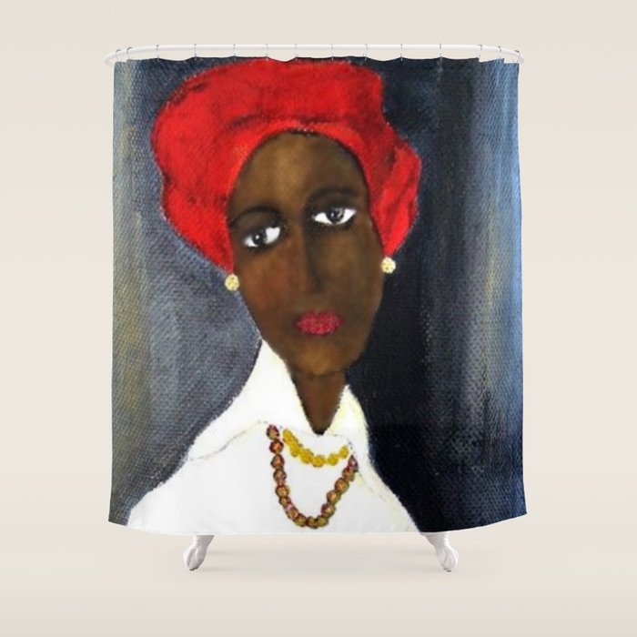 Rare African American Portrait of Aicha Goblet in a Red Hat by Amedeo Modigliani Shower Curtain Gallery Image 1