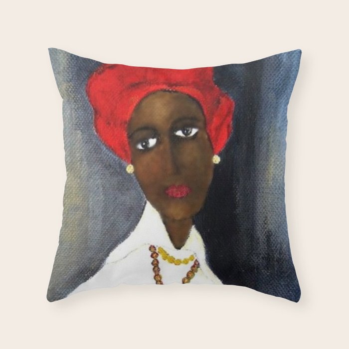 Rare African American Portrait of Aicha Goblet in a Red Hat by Amedeo Modigliani Throw Pillow Gallery Image 6