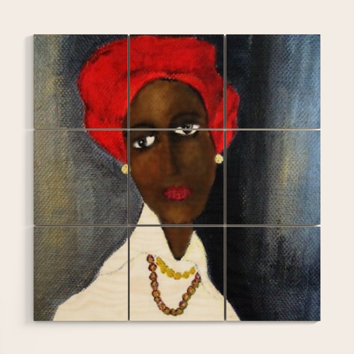 Rare African American Portrait of Aicha Goblet in a Red Hat by Amedeo Modigliani Wood Wall Art Gallery Image 1