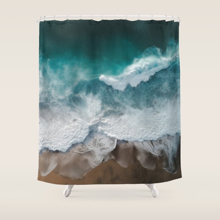 Aerial Ocean Waves - Coastal Photography Wall Art Shower Curtain Gallery Image 1