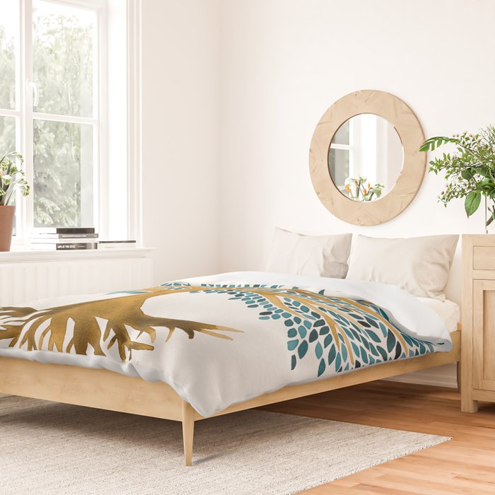 Tree of Life Watercolor - Ochre & Teal Duvet Cover Gallery Image 2
