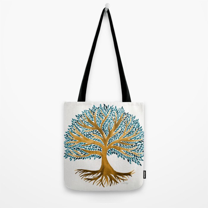 Tree of Life Watercolor - Ochre & Teal Tote Bag Gallery Image 2