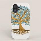 Tree of Life Watercolor - Ochre & Teal iPhone Case Gallery Image 1