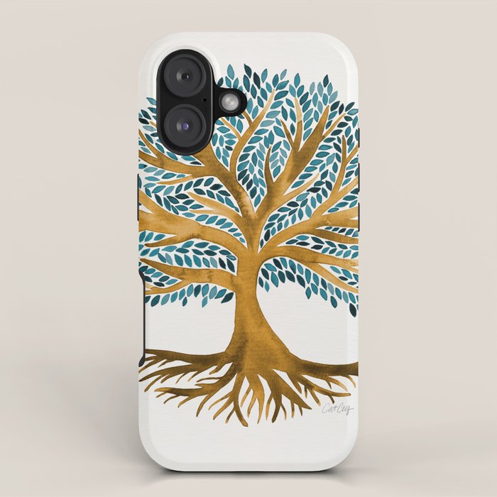 Tree of Life Watercolor - Ochre & Teal iPhone Case Gallery Image 1