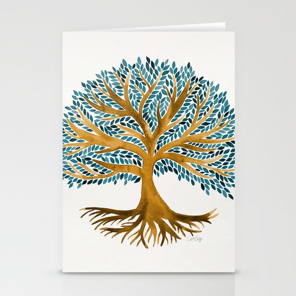 Tree of Life Watercolor - Ochre & Teal Stationery Card Gallery Image 1