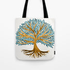 Tree of Life Watercolor - Ochre & Teal Tote Bag Gallery Image 1