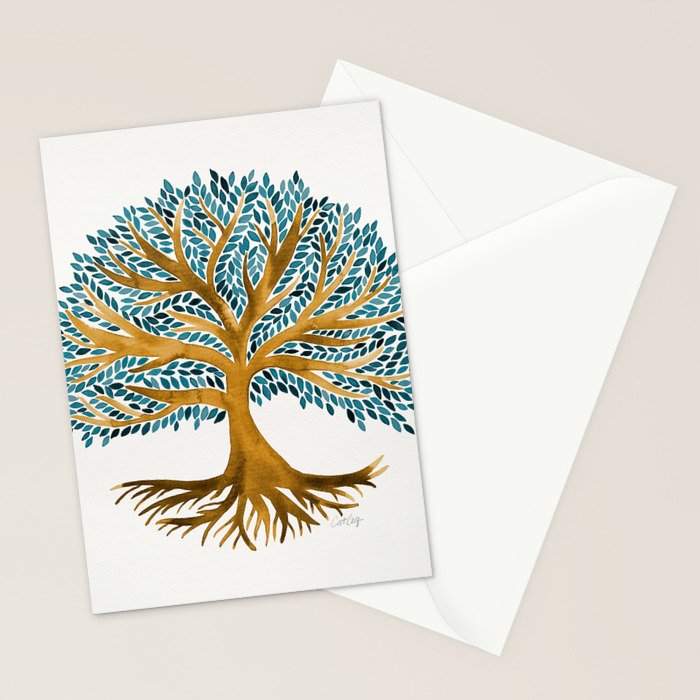 Tree of Life Watercolor - Ochre & Teal Stationery Card Gallery Image 2