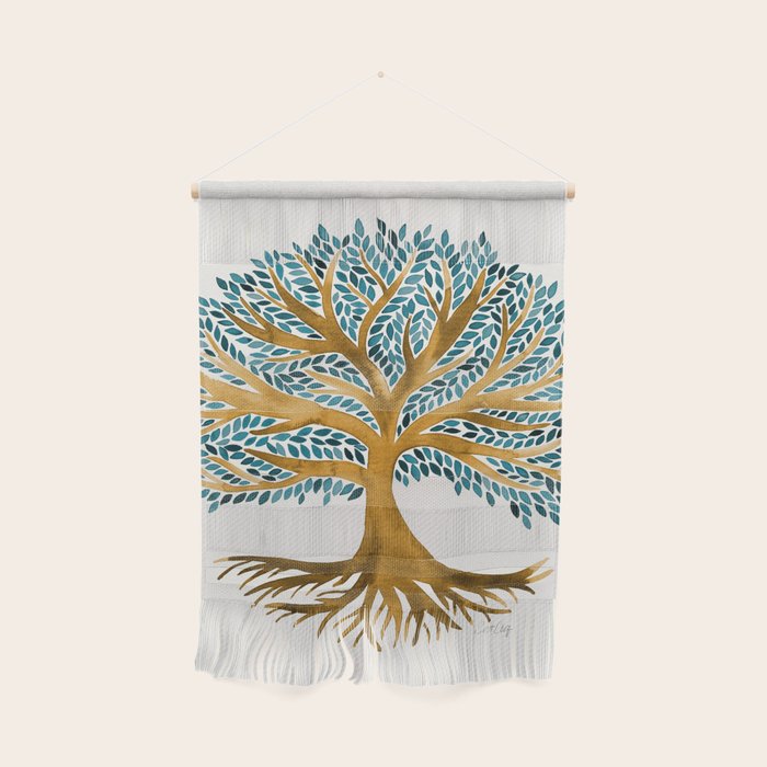 Tree of Life Watercolor - Ochre & Teal Wall Hanging Gallery Image 1