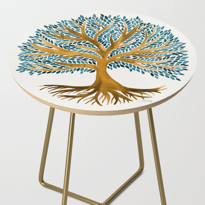Tree of Life Watercolor - Ochre & Teal Side Table Gallery Image 2