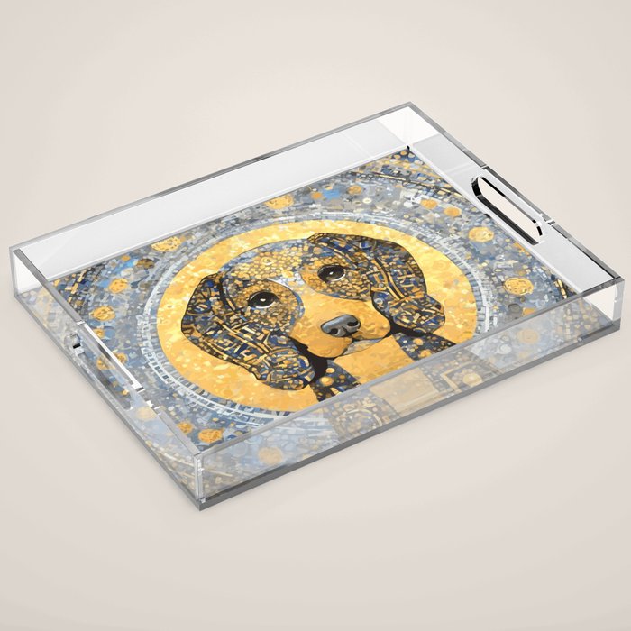 Blue and Gold Klimt Dog with Geometric Patterns  Acrylic Tray Gallery Image 1