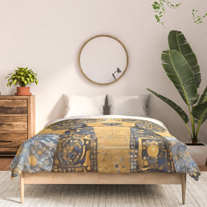 Blue and Gold Klimt Dog with Geometric Patterns  Comforter Gallery Image 3