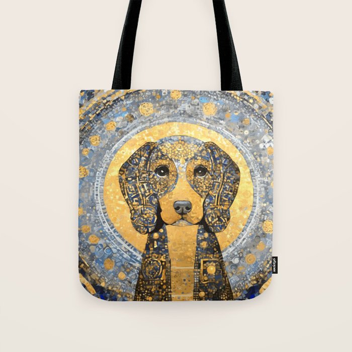 Blue and Gold Klimt Dog with Geometric Patterns  Tote Bag Gallery Image 1