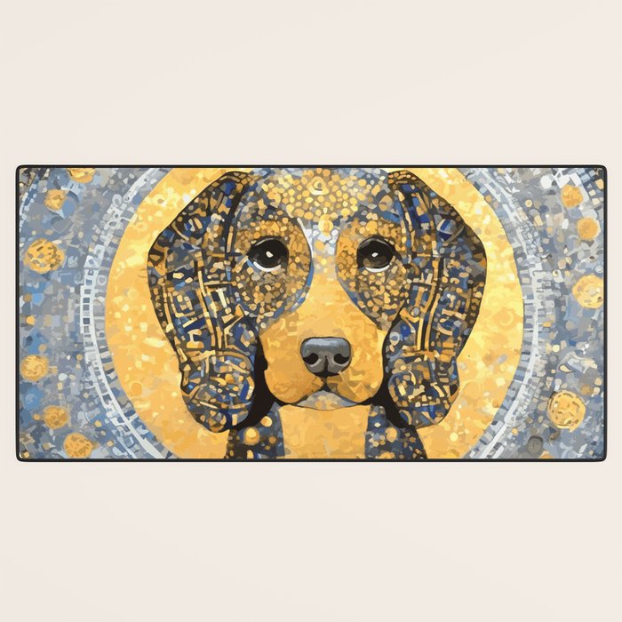 Blue and Gold Klimt Dog with Geometric Patterns  Desk Mat Gallery Image 3
