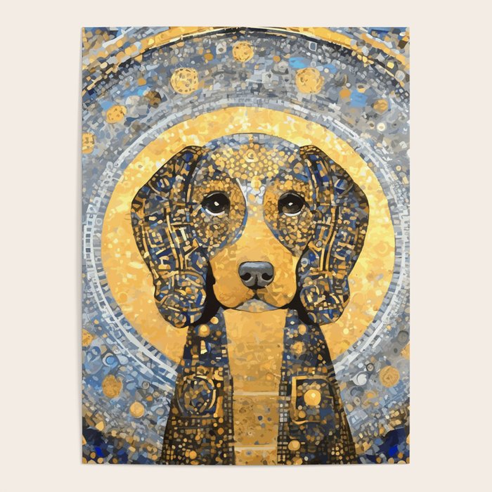 Blue and Gold Klimt Dog with Geometric Patterns  Poster Gallery Image 4