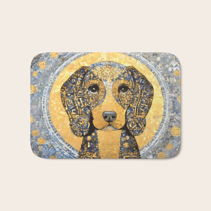 Blue and Gold Klimt Dog with Geometric Patterns  Bath Mat Gallery Image 1