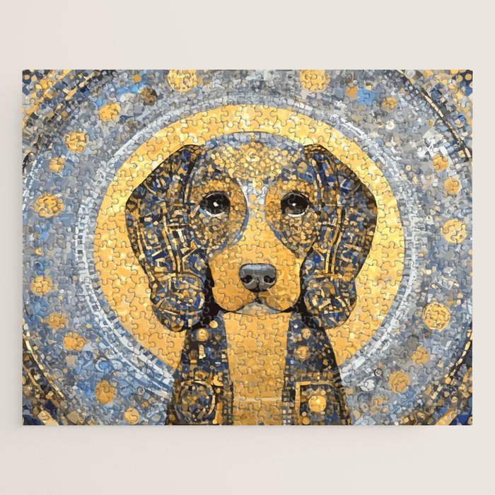 Blue and Gold Klimt Dog with Geometric Patterns  Jigsaw Puzzle Gallery Image 1