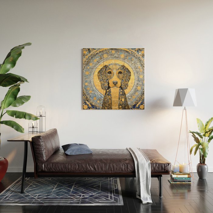 Blue and Gold Klimt Dog with Geometric Patterns  Wood Wall Art Gallery Image 2