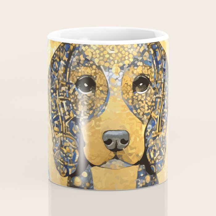 Blue and Gold Klimt Dog with Geometric Patterns  Coffee Mug Gallery Image 4