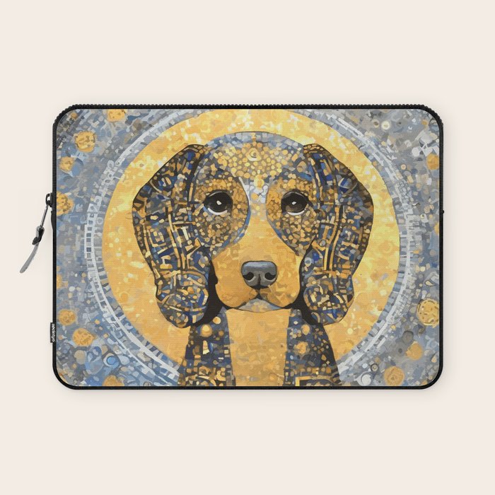 Blue and Gold Klimt Dog with Geometric Patterns  Laptop Sleeve Gallery Image 1