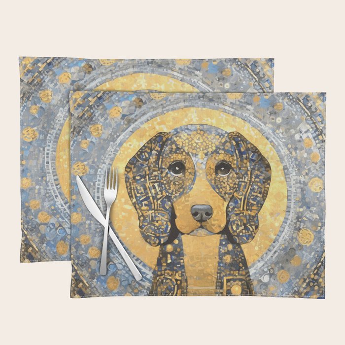 Blue and Gold Klimt Dog with Geometric Patterns  Placemat Gallery Image 1