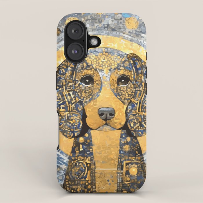 Blue and Gold Klimt Dog with Geometric Patterns  iPhone Case Gallery Image 1