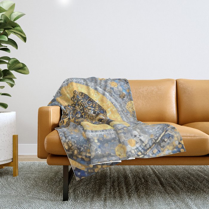 Blue and Gold Klimt Dog with Geometric Patterns  Throw Blanket Gallery Image 1