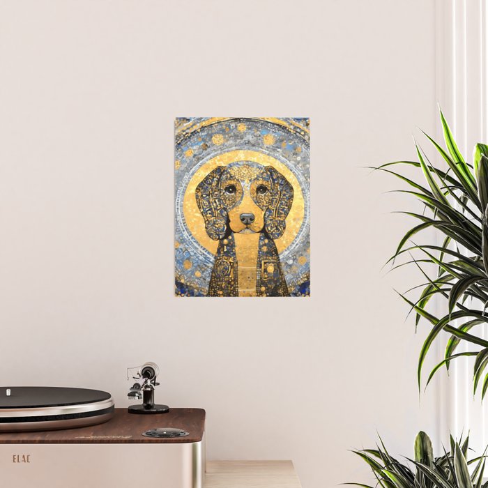 Blue and Gold Klimt Dog with Geometric Patterns  Poster Gallery Image 2