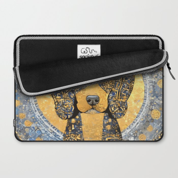 Blue and Gold Klimt Dog with Geometric Patterns  Laptop Sleeve Gallery Image 2