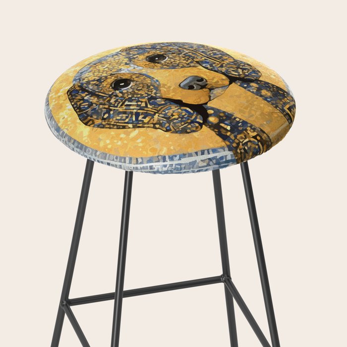 Blue and Gold Klimt Dog with Geometric Patterns  Stool Gallery Image 2