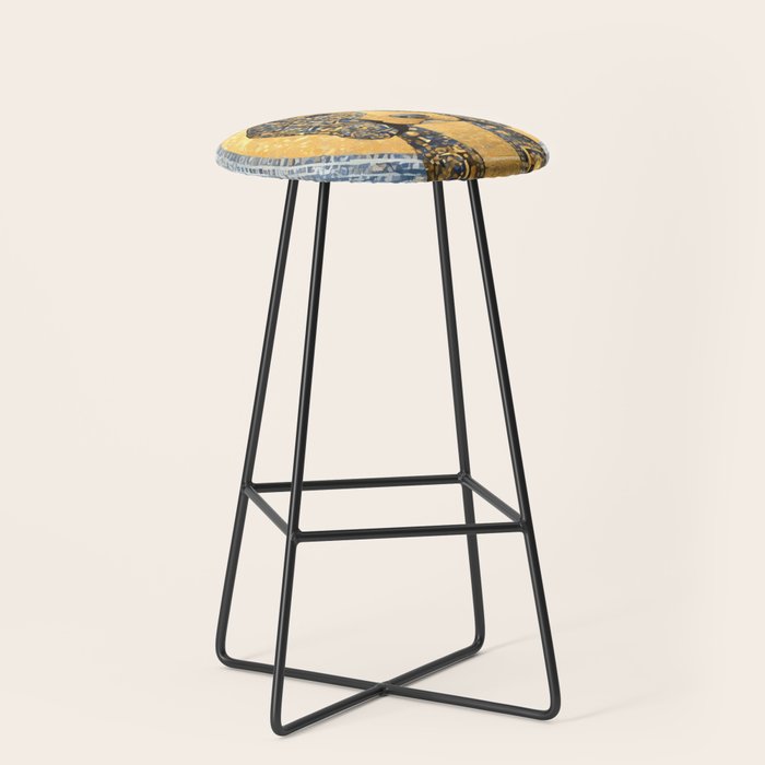 Blue and Gold Klimt Dog with Geometric Patterns  Stool Gallery Image 1