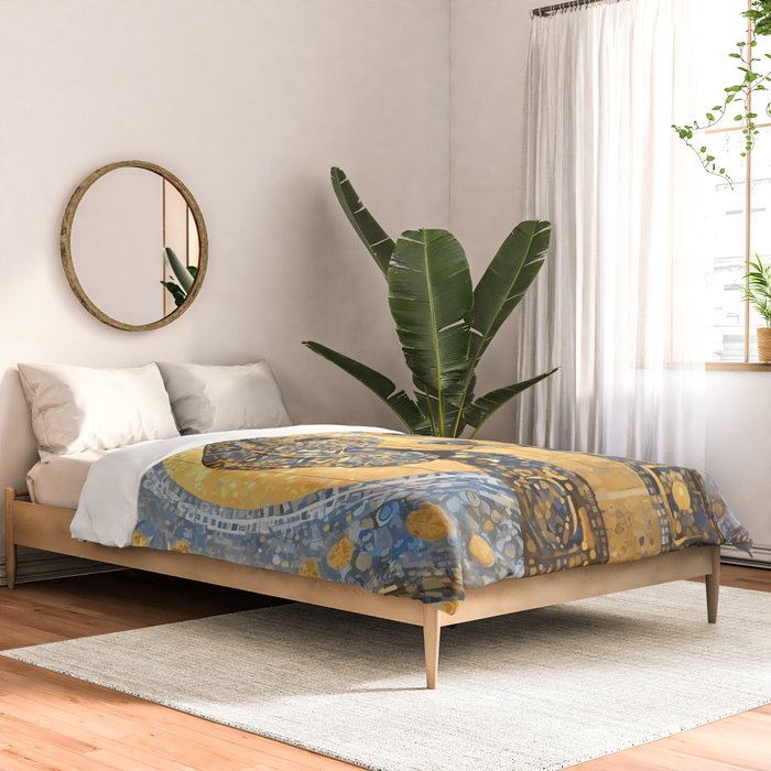 Blue and Gold Klimt Dog with Geometric Patterns  Comforter Gallery Image 2
